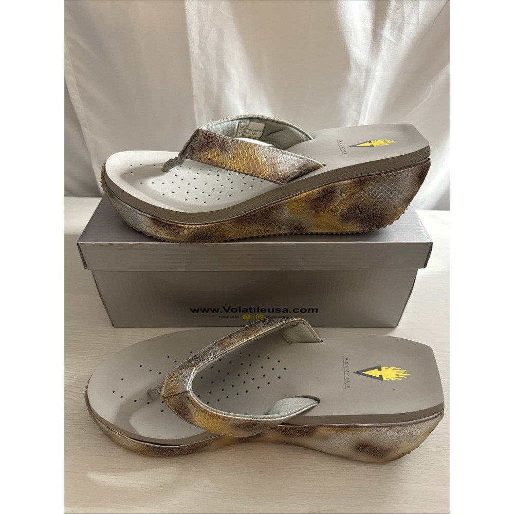 Volatile‎ Women's Snakeskin Wedge Thong Sandals US11 NEW Box Damaged